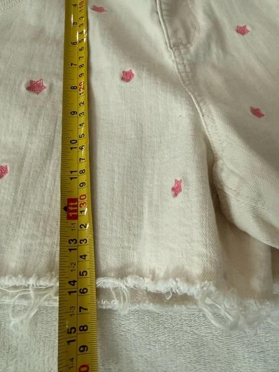 Loft Popcorn Cream Embroidered Pink Stars High Rise The Cut Off Short Sz 14 CT1 - Picture 4 of 5